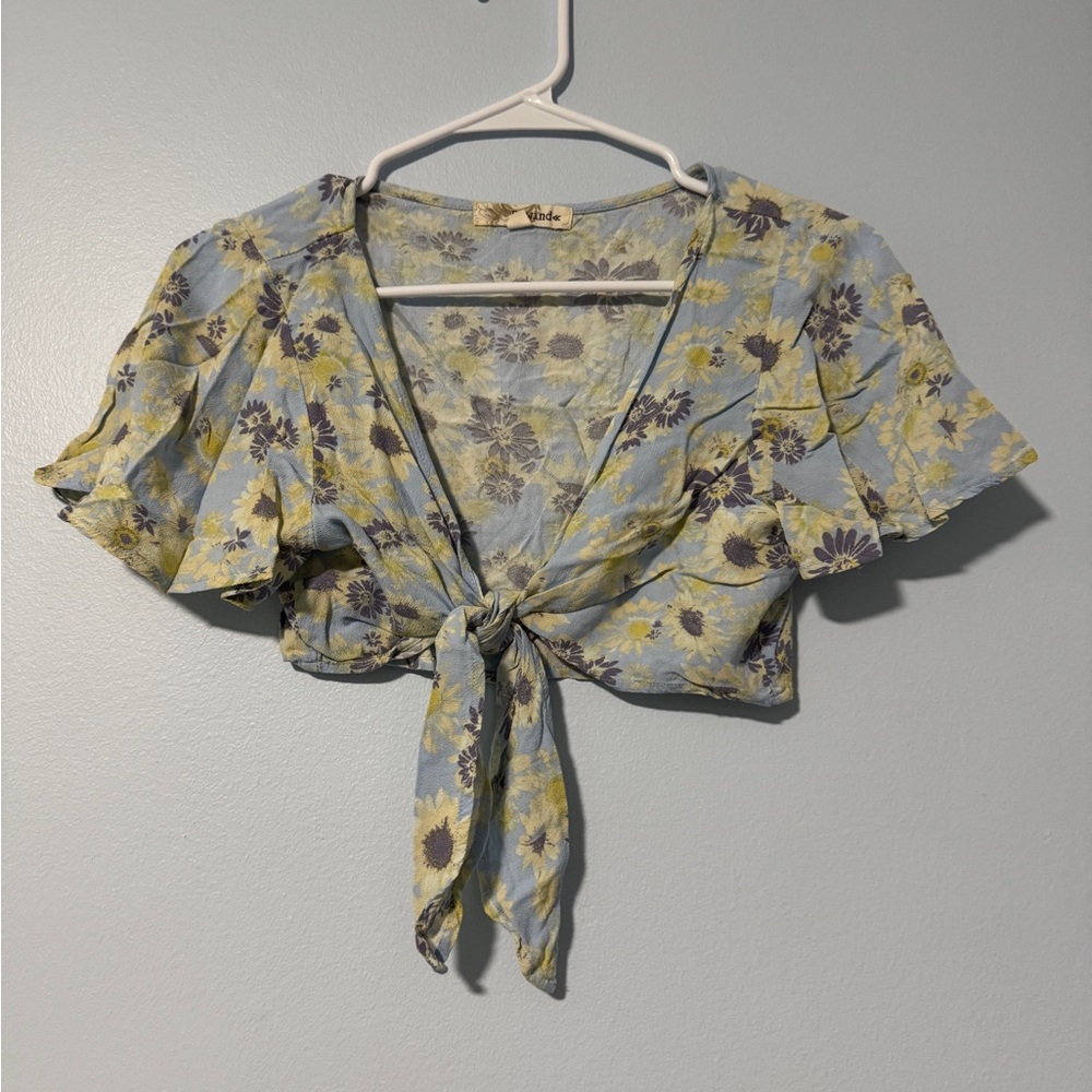 Boho Floral Tie-Front Crop Top Cardigan